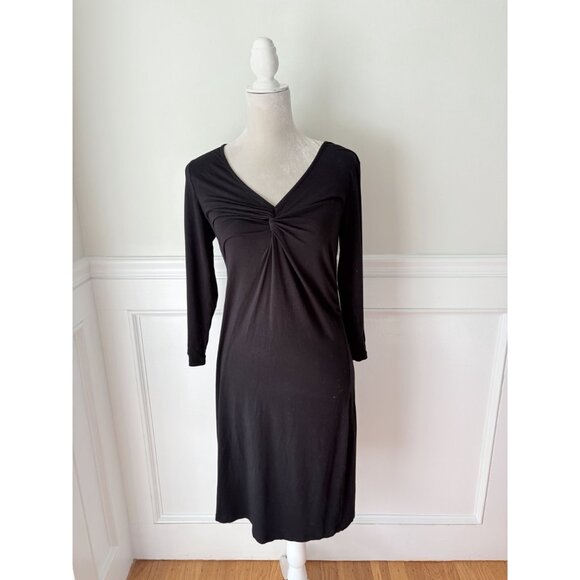 DKNYC Black Stretch Jersey V-Neck Midi Dress With Twist Detail - Picture 2 of 6